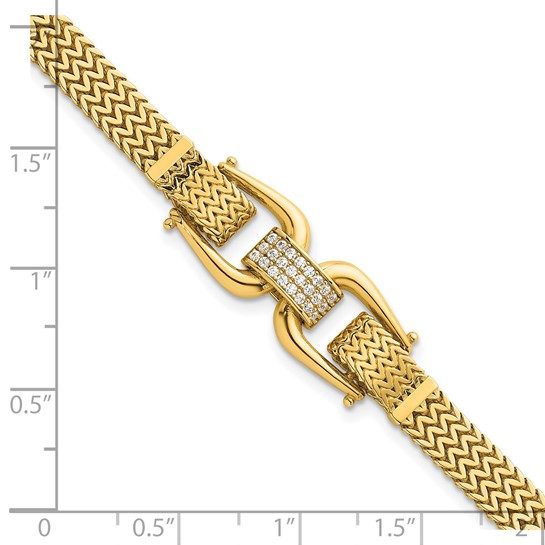 14k Polished Fancy Link with CZ 7.5in Bracelet - Image 2