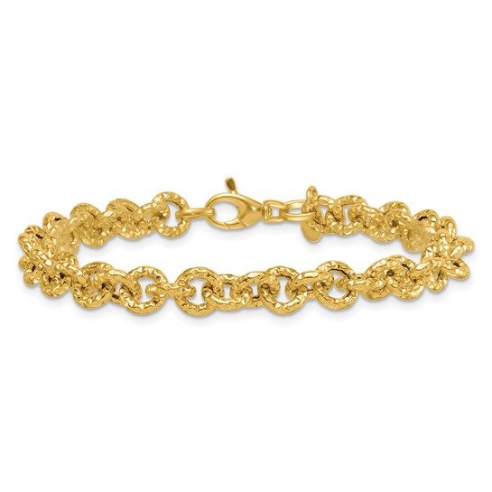 14k Polished and Textured Fancy Link 7.5in Bracelet - Image 2