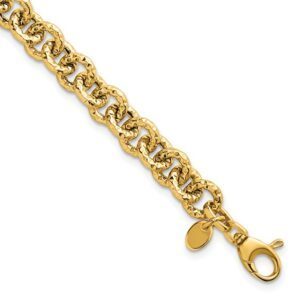 14k Polished and Textured Fancy Link 7.5in Bracelet