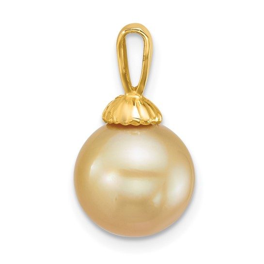 14k 10-11mm Round Golden South Sea Saltwater Cultured Pearl Pendant - Image 5