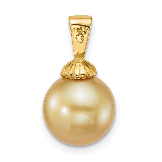 14k 10-11mm Round Golden South Sea Saltwater Cultured Pearl Pendant - Image 4