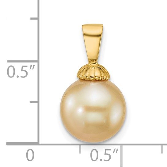 14k 10-11mm Round Golden South Sea Saltwater Cultured Pearl Pendant - Image 3