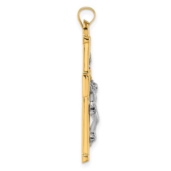 14k with White Rhodium Polished INRI Crucifix Cross Pendant - Image 5