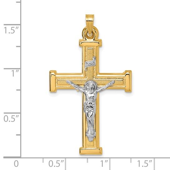 14k with White Rhodium Polished INRI Crucifix Cross Pendant - Image 3
