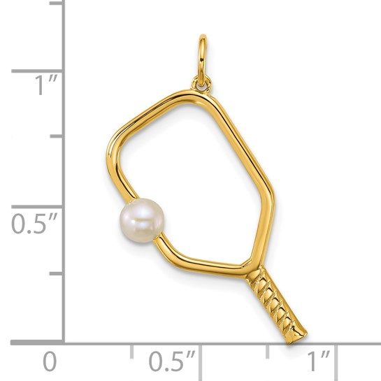 14k Polished Freshwater Cultured Pearl Pickleball Pendant - Image 3