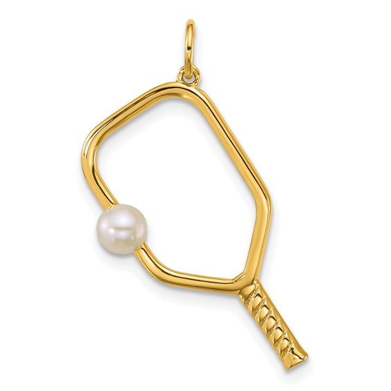 14k Polished Freshwater Cultured Pearl Pickleball Pendant