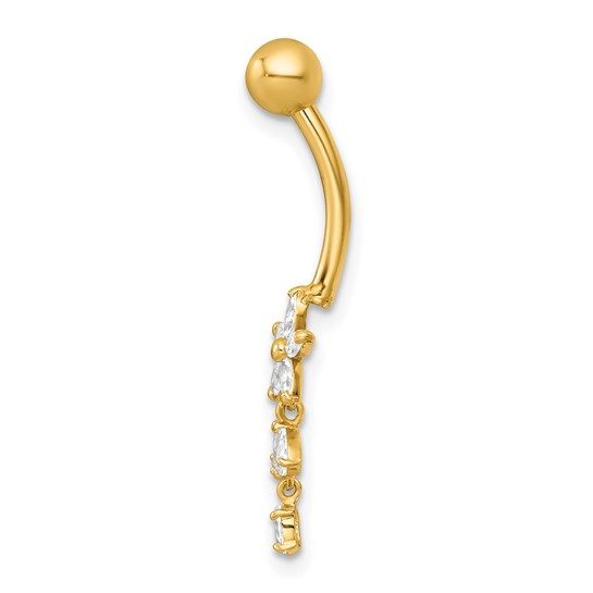 14k 14 Gauge Polished CZ Dangling Flower Navel Ring - Image 5