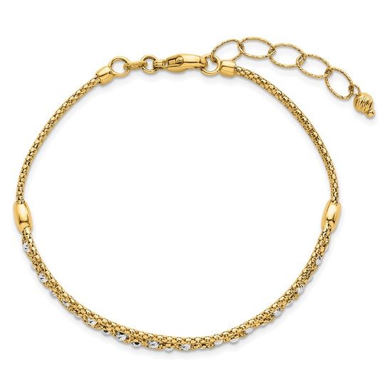 14k Two-Tone Textured and D/C Beaded with 1 inch ext Bracelet - Image 4