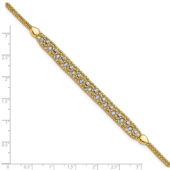 14k Two-Tone Textured and D/C Beaded with 1 inch ext Bracelet - Image 3