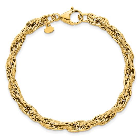 14k Polished And Textured Flat Rope Chain 7.5in Bracelet - Image 5