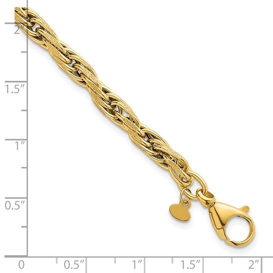 14k Polished And Textured Flat Rope Chain 7.5in Bracelet - Image 4