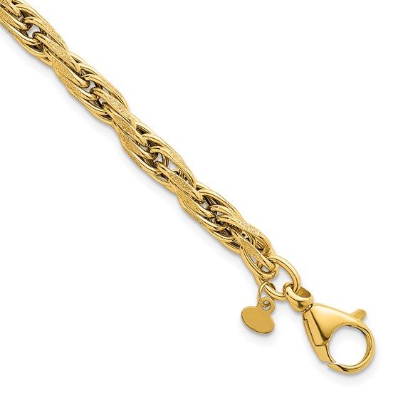 14k Polished And Textured Flat Rope Chain 7.5in Bracelet