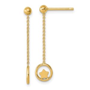 14k Polished Stars in Circle Dangle Post Earrings