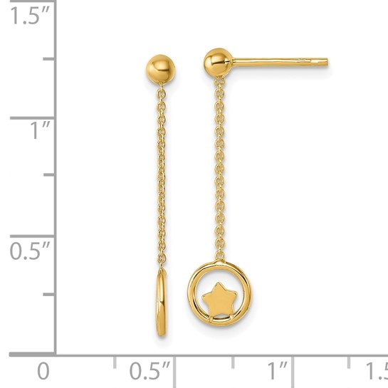 14k Polished Stars in Circle Dangle Post Earrings - Image 3