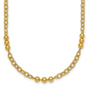 14K Polished 18in Fancy Beaded Cable Link Necklace