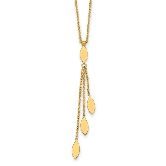 14k Polished Oval Dangle with 2in Ext Necklace