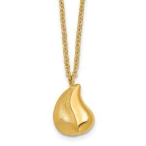 14k Polished And Brushed Curved Teardrop with 2in Ext Necklace