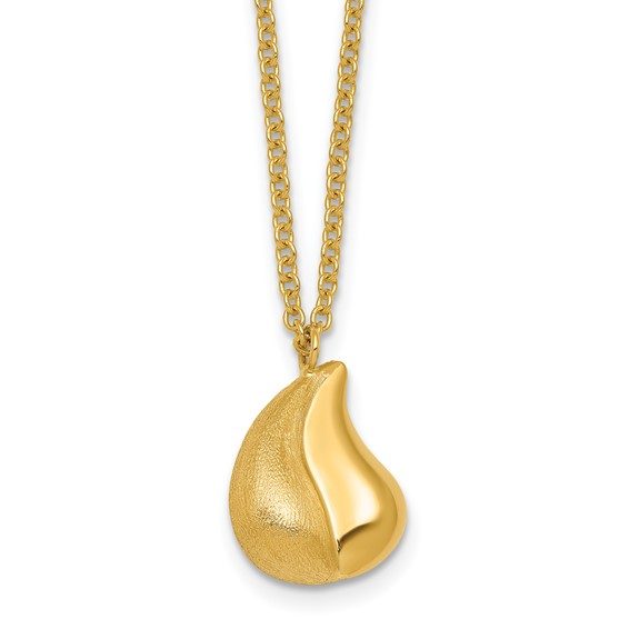 14k Polished And Brushed Curved Teardrop with 2in Ext Necklace
