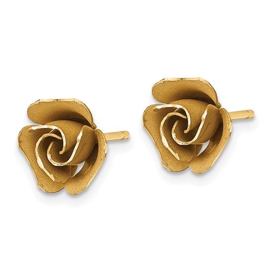 14k Brushed Rose Flower Earrings - Image 2