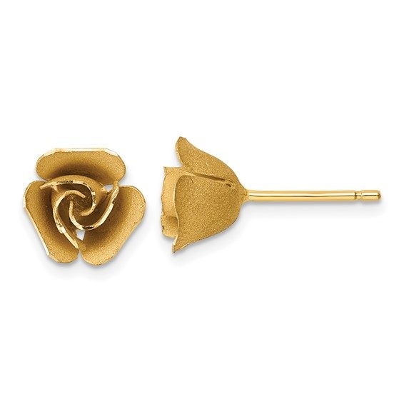 14k Brushed Rose Flower Earrings