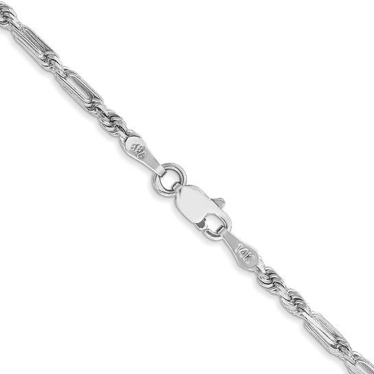 14k White Gold 2.5mm D/C Milano Rope Chain - Image 3
