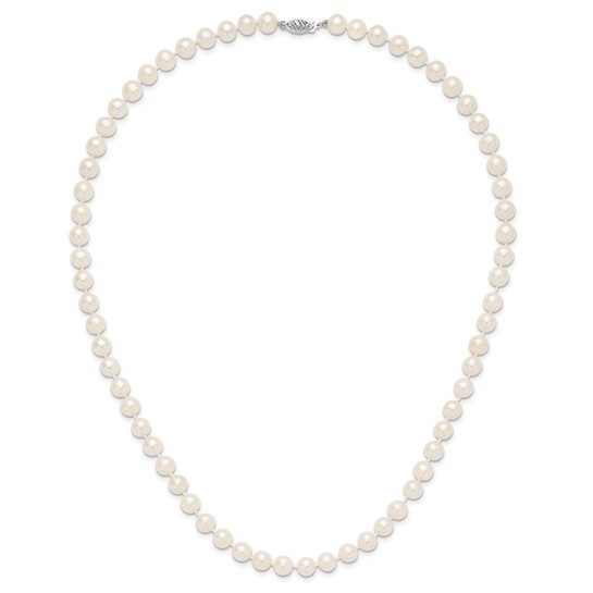 14k White Gold 7-8mm White Near Round Freshwater Cultured Pearl 20 inch Necklace - Image 3
