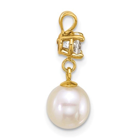 14k 7-8mm White Round Freshwater Cultured Pearl and .32WT White Topaz Pendant - Image 5