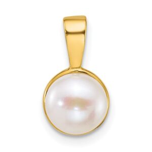 14k Polished 7-8mm White Button Freshwater Cultured Pearl Pendant