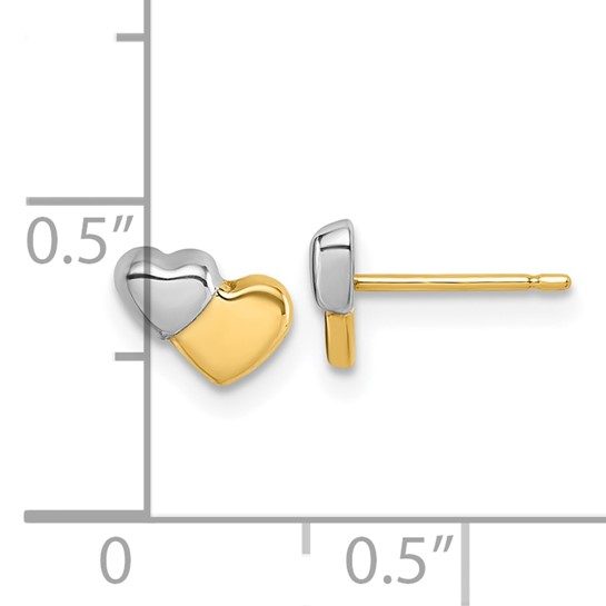 14K with Rhodium Polished Double Heart Post Earrings - Image 3