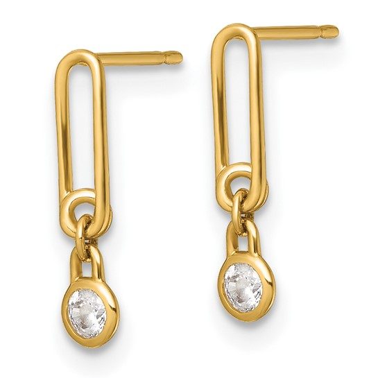 14k Polished CZ Paperclip Link Post Dangle Earrings - Image 3