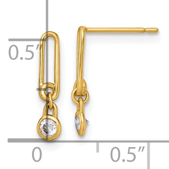 14k Polished CZ Paperclip Link Post Dangle Earrings - Image 2
