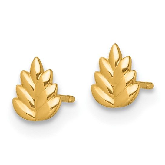 14k Polished Leaf Post Earrings - Image 4